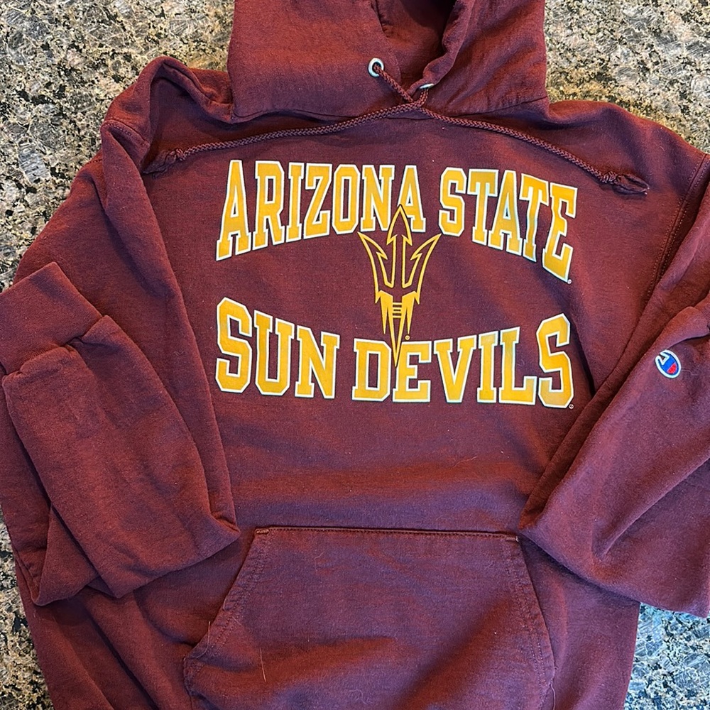 Arizona State University (ASU) hooded sweatshirt, sun devil logo. Size M.